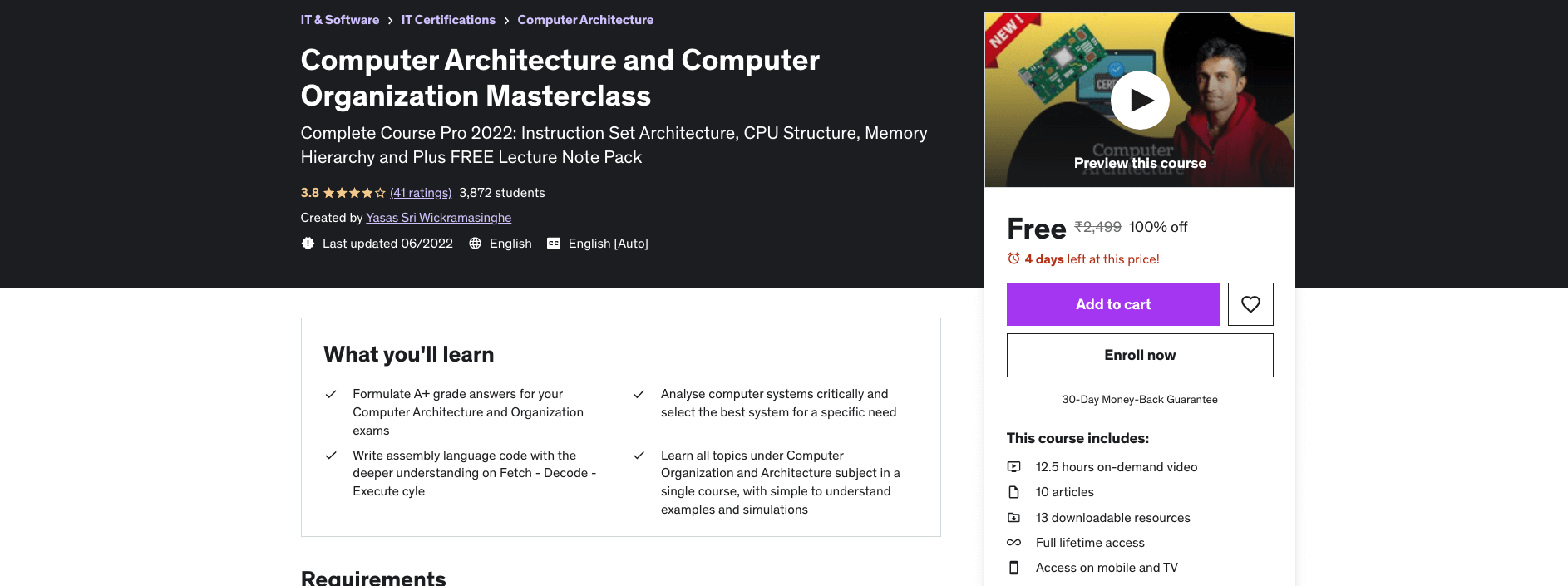 Computer Architecture and Computer Organization Masterclass