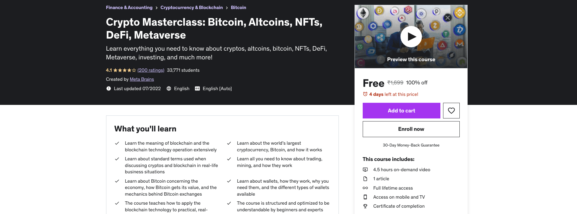 Crypto Masterclass: Bitcoin, Altcoins, NFTs, DeFi, Metaverse