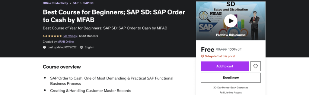 Best Course for Beginners; SAP SD: SAP Order to Cash by MFAB