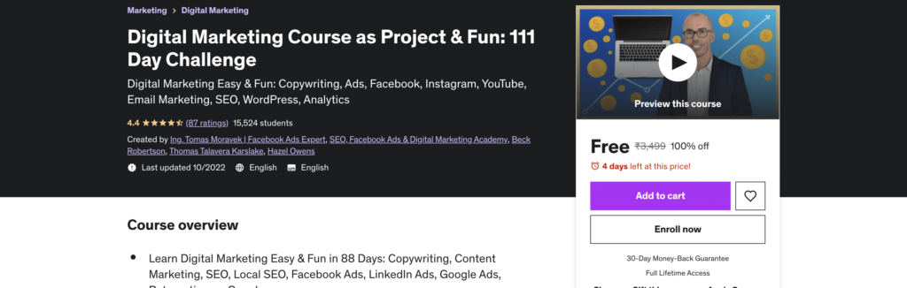 Digital Marketing Course as Project & Fun: 111 Day Challenge
