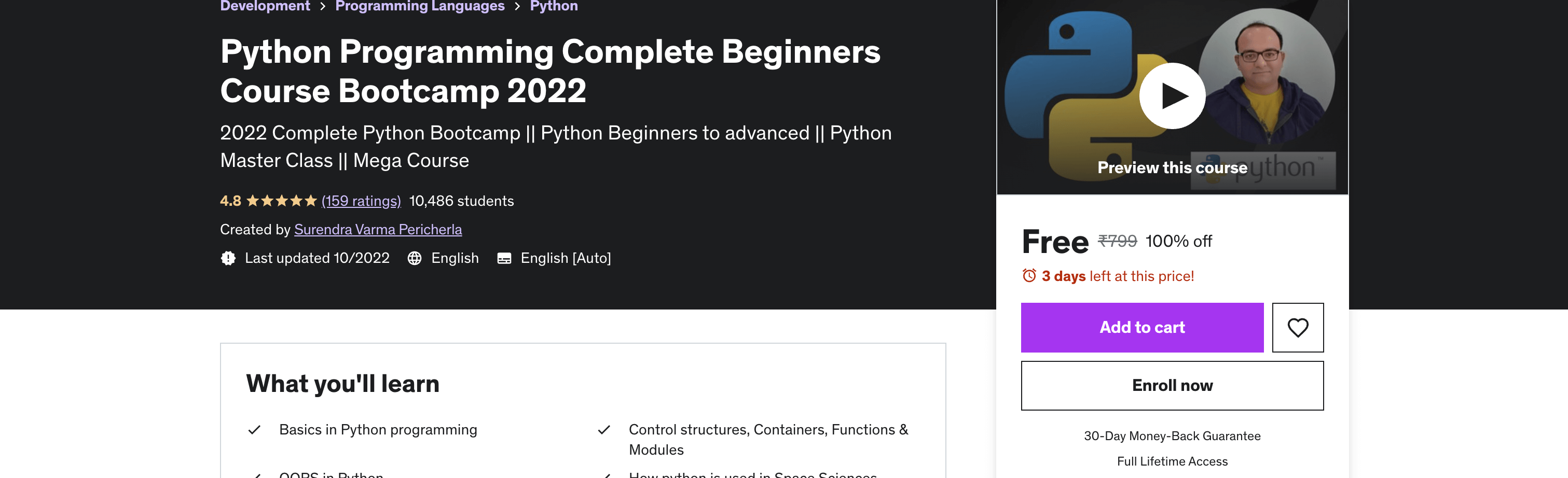 Python Programming Complete Beginners Course Bootcamp 2022 