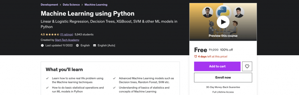 Machine Learning using Python
