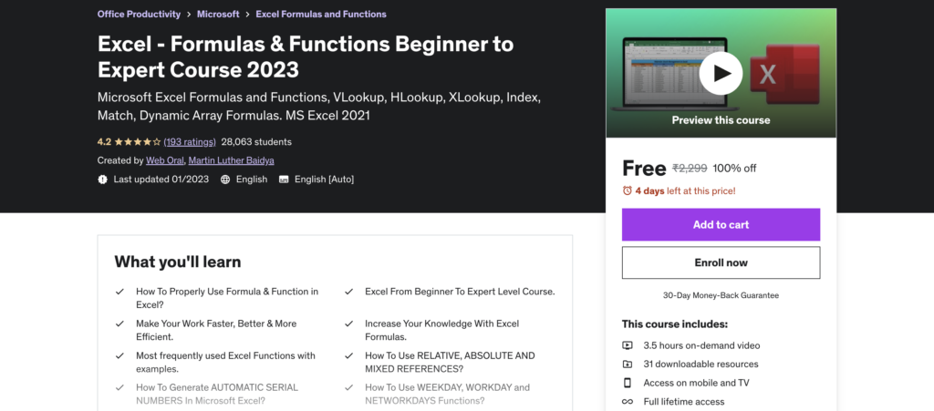 Excel - Formulas & Functions Beginner to Expert Course 2023
