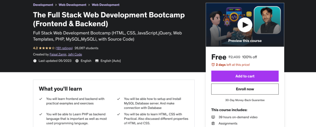 The Full Stack Web Development Bootcamp (Frontend & Backend)
