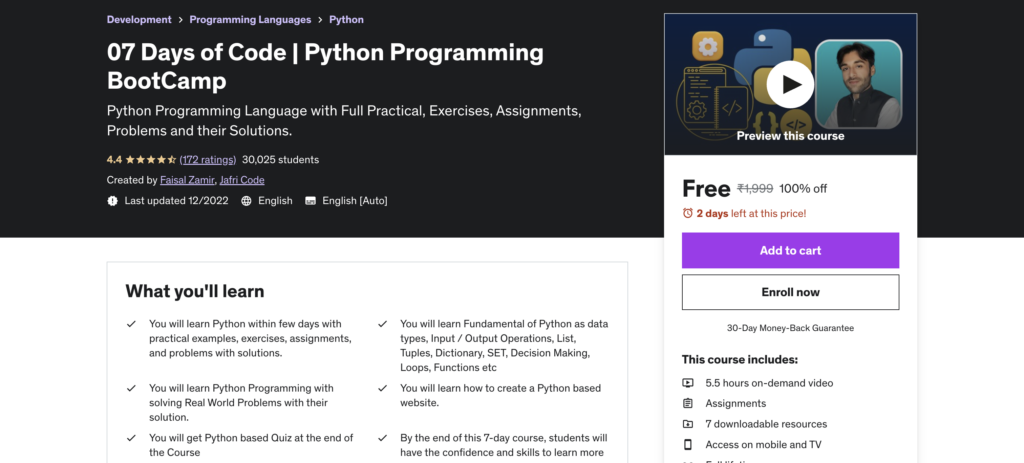 07 Days of Code | Python Programming BootCamp
