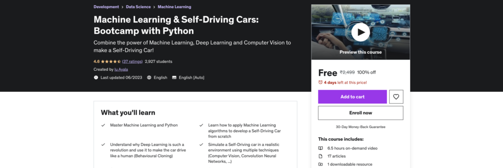 Machine Learning & Self-Driving Cars: Bootcamp with Python