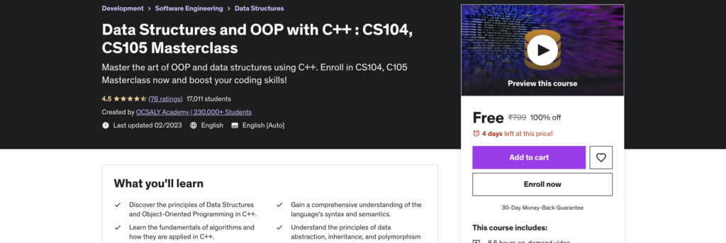 Data Structures and OOP with C++ : CS104, CS105 Masterclass