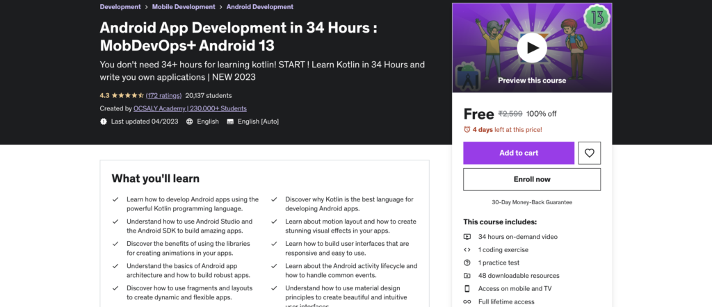 Android App Development in 34 Hours : MobDevOps+ Android 13