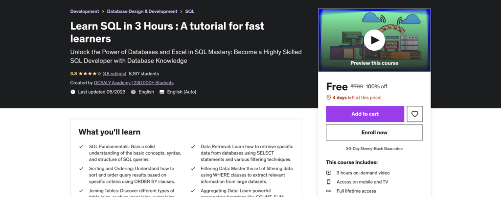 Learn SQL in 3 Hours : A tutorial for fast learners
