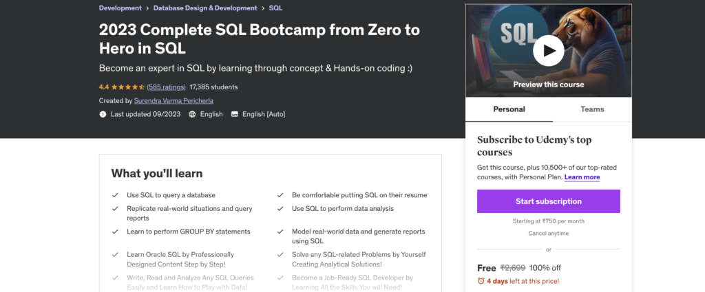 2023 Complete SQL Bootcamp from Zero to Hero in SQL

